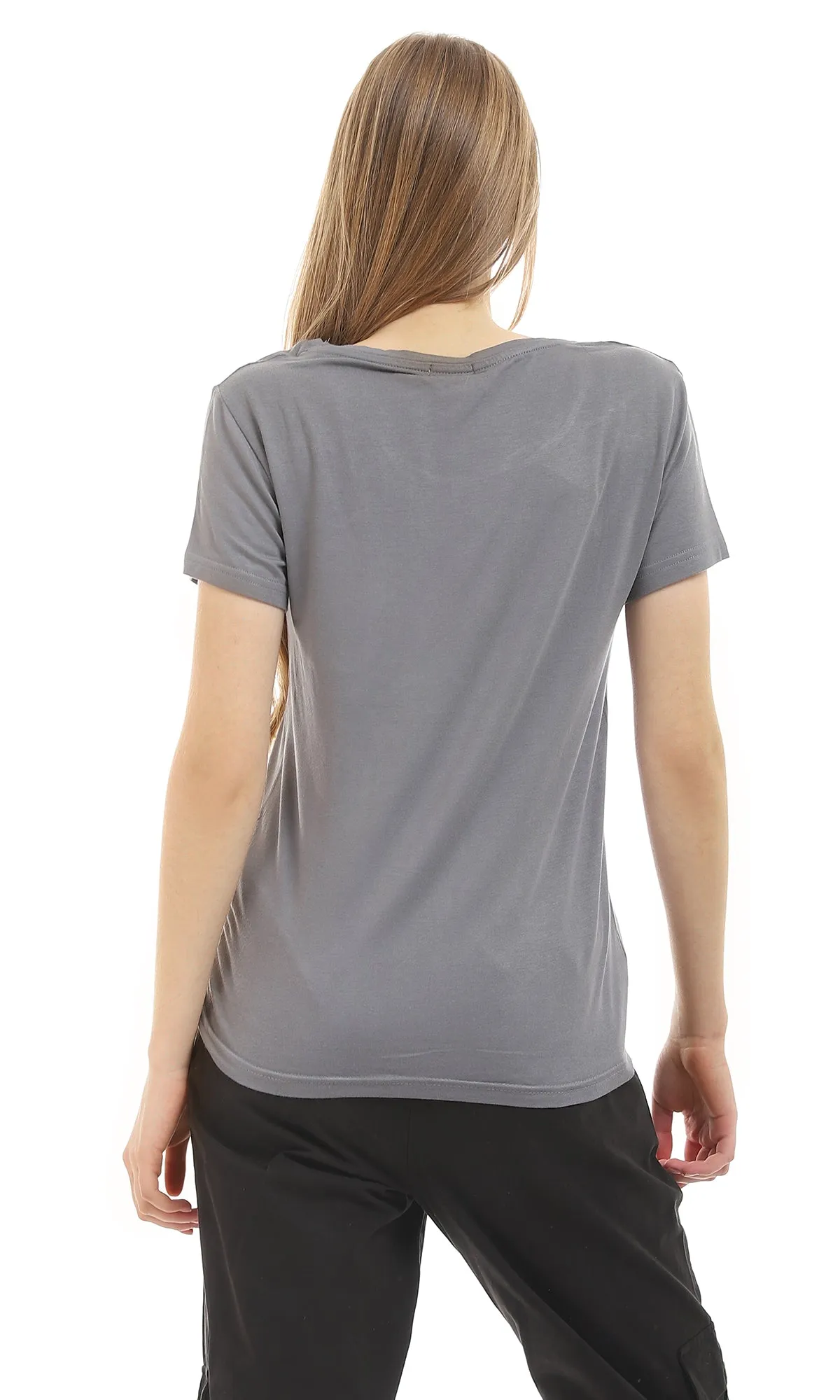 49275 Basic Round Collar Heather Dark Grey Tee