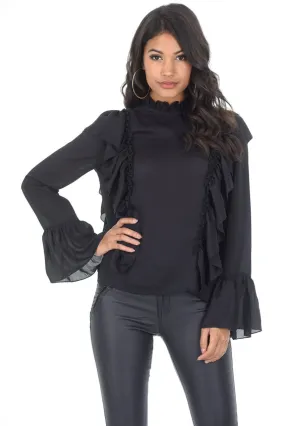 Black Frill Long Sleeved Top