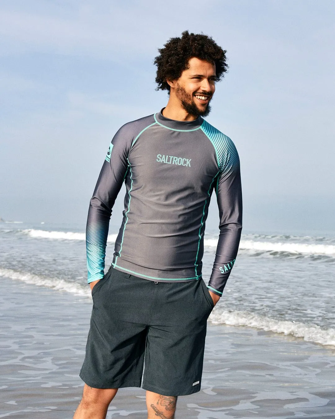 DNA Wave - Mens Long Sleeve Rashvest - Grey/Turquoise