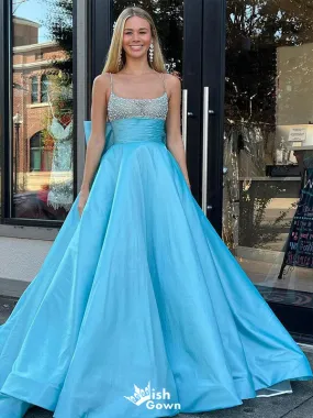 Elegant A-Line Spaghetti Straps Beads Cheap Maxi Long Party Prom Gowns,Evening Dresses,WGP433