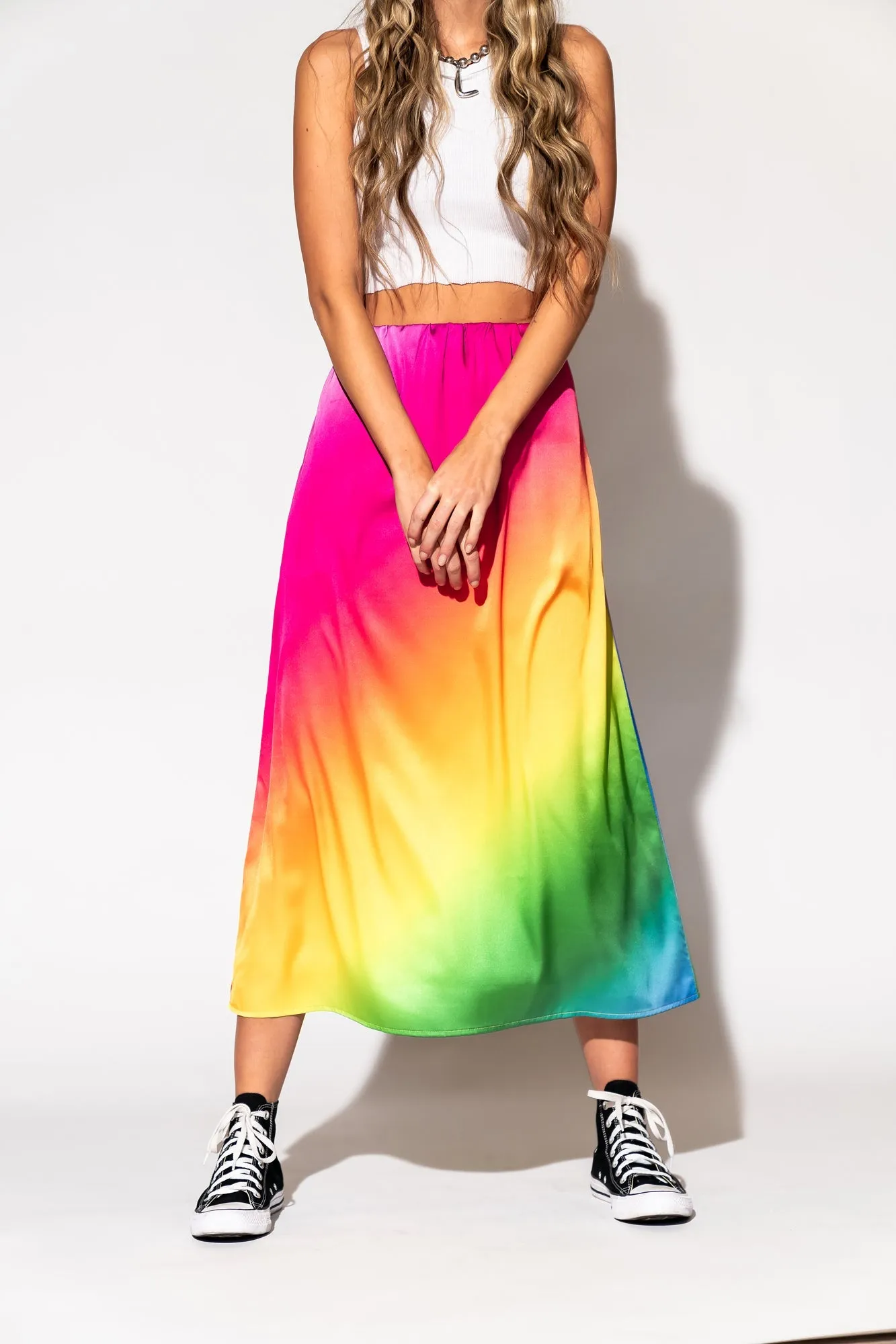 It Girl Midi Skirt in Prismatic Rainbow