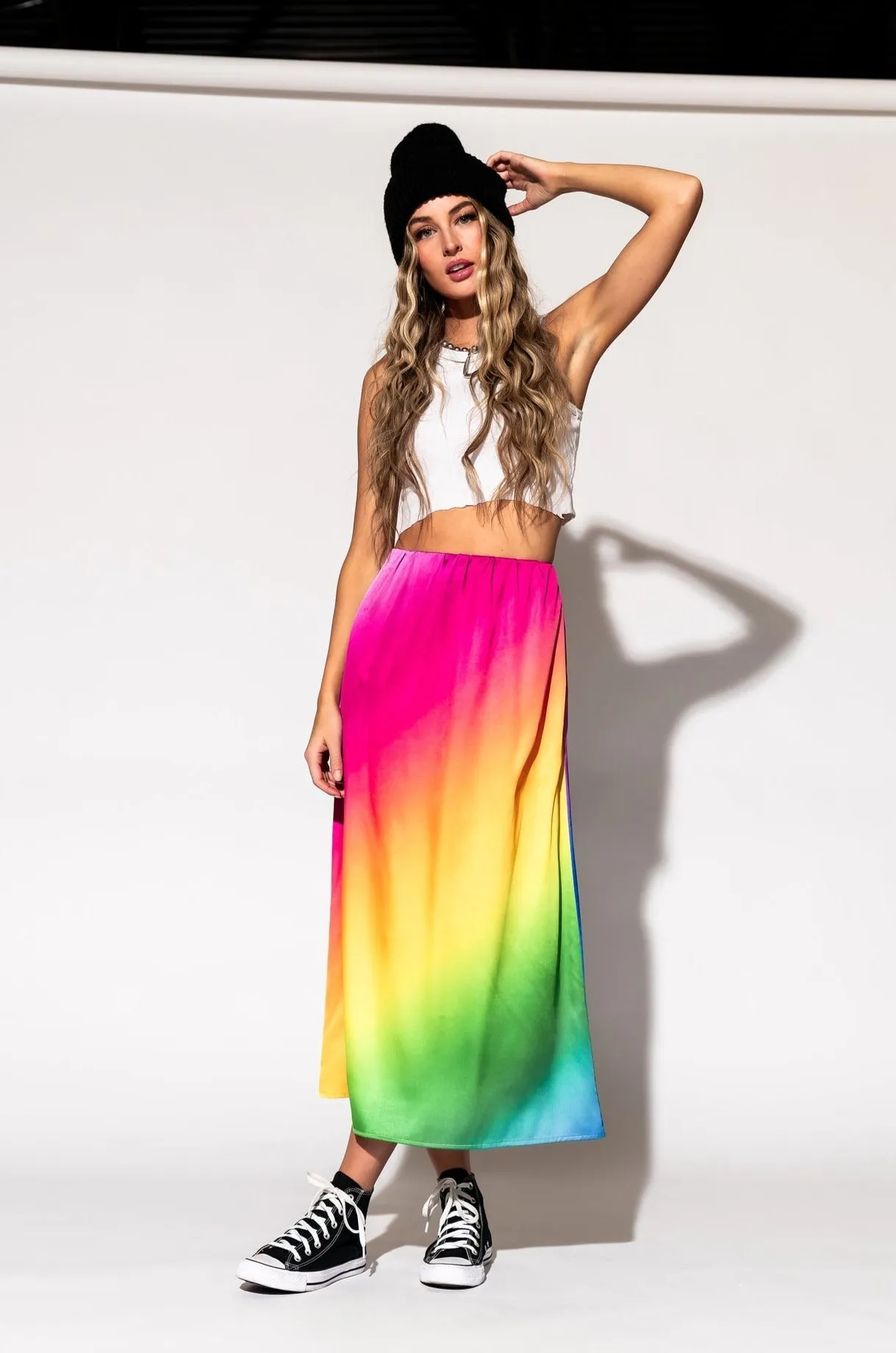 It Girl Midi Skirt in Prismatic Rainbow