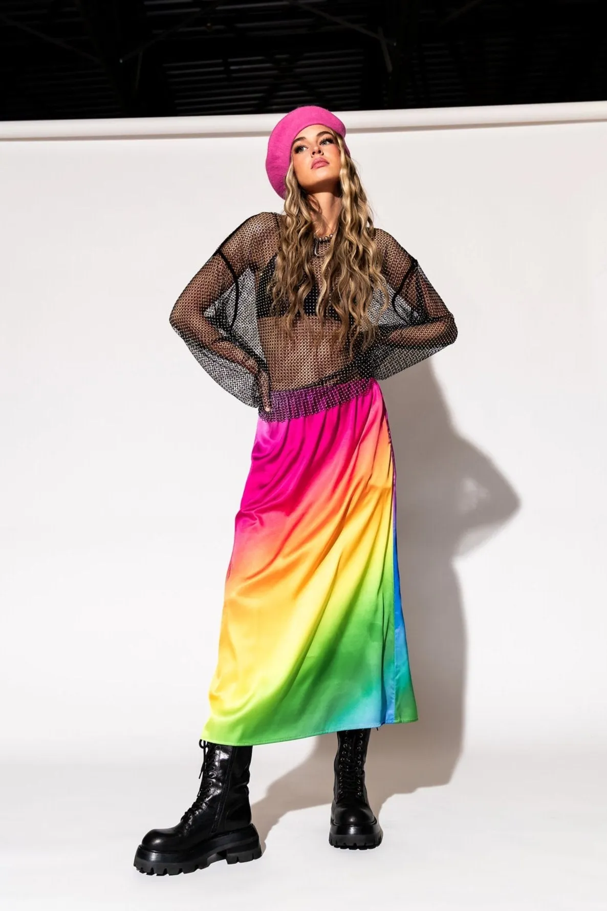 It Girl Midi Skirt in Prismatic Rainbow