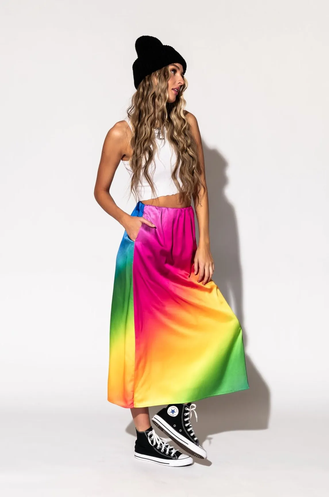 It Girl Midi Skirt in Prismatic Rainbow