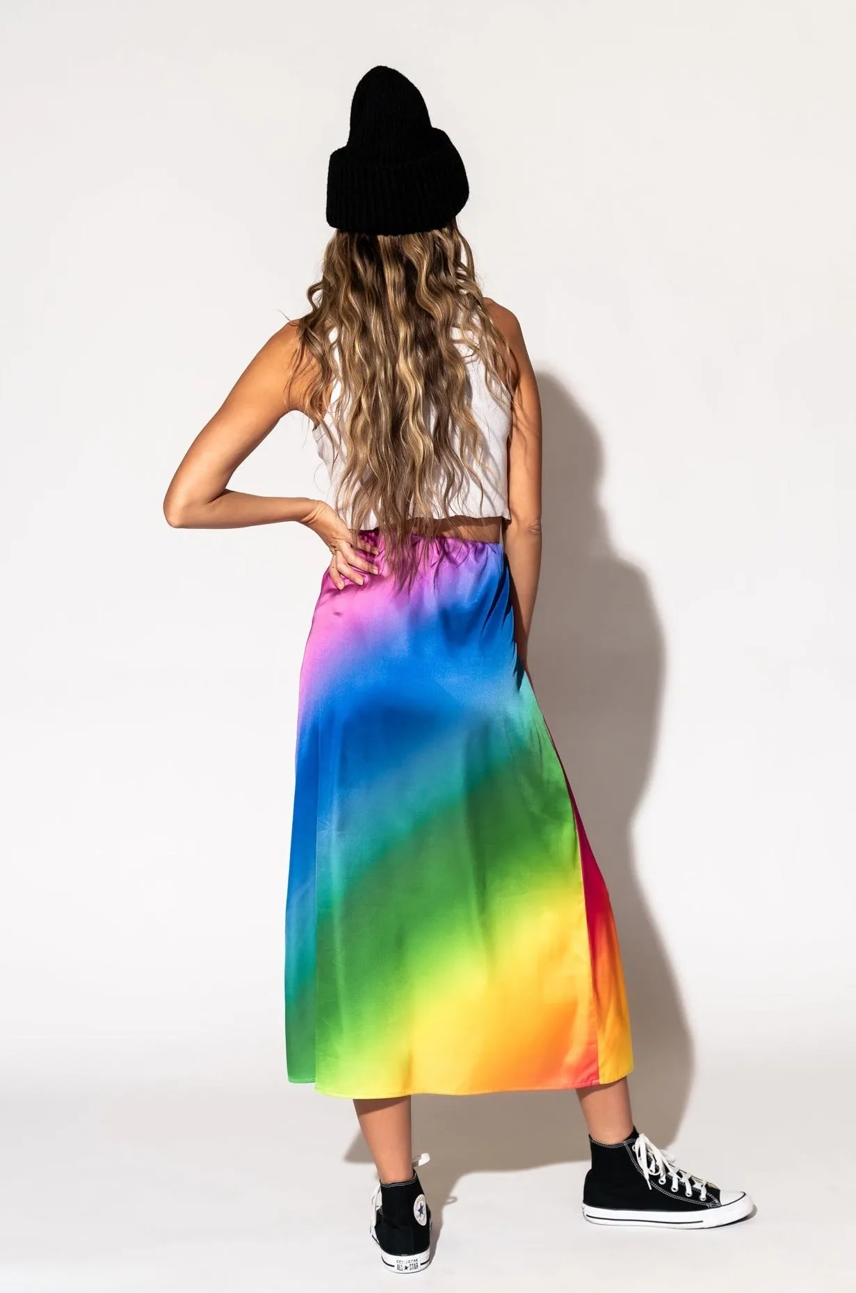 It Girl Midi Skirt in Prismatic Rainbow