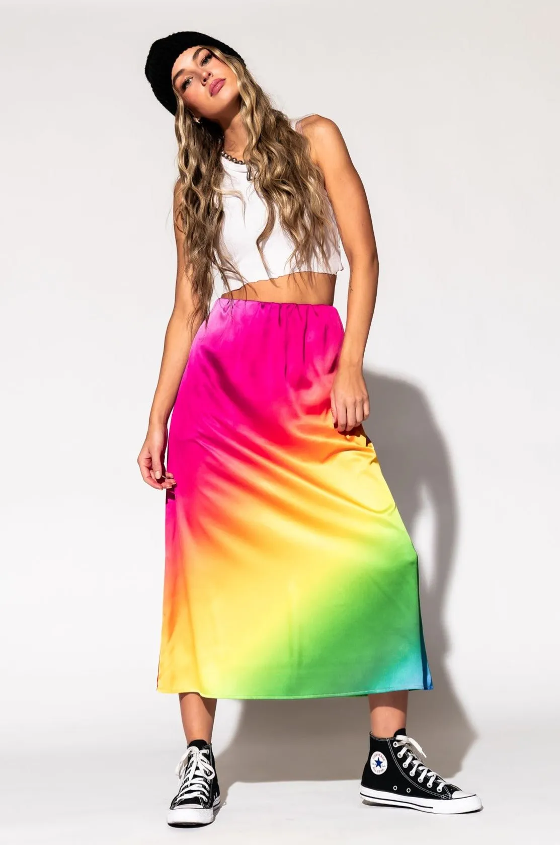 It Girl Midi Skirt in Prismatic Rainbow