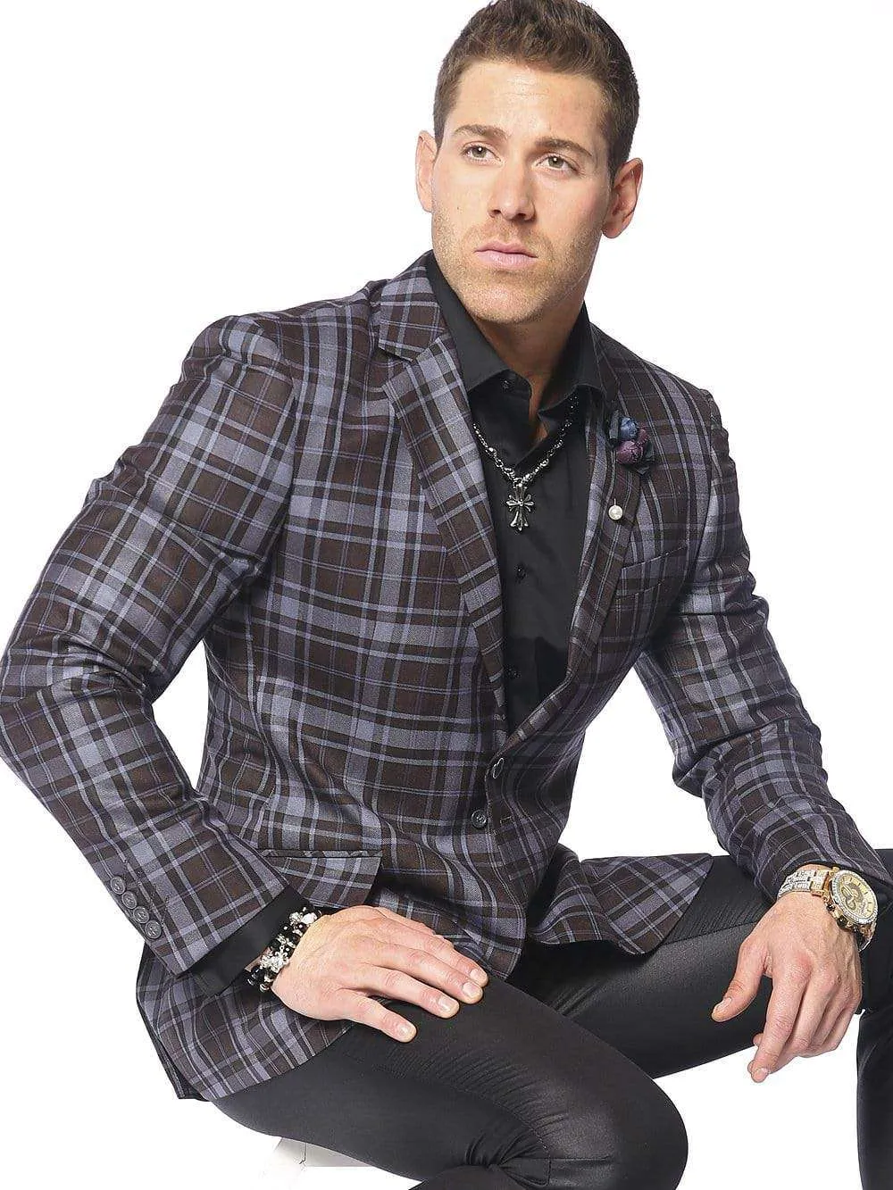 Men's plaid sport coat blazer Emilio Brown