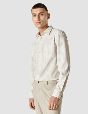 Tech Linen Casual Shirt Tan Pinstripe