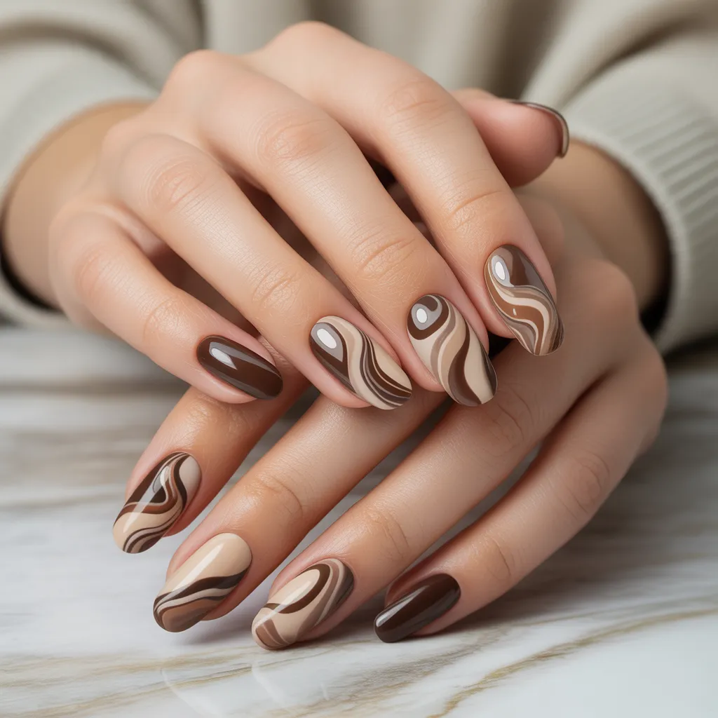 Mocha Swirl Nails