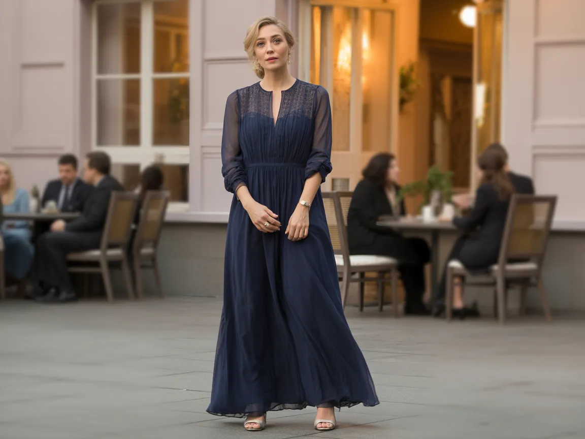 Navy Embroidered Elegance