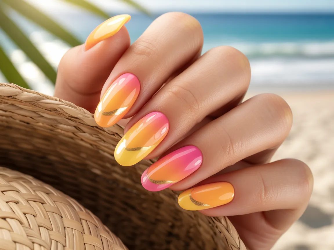 Bright Tropical Sunset Nails