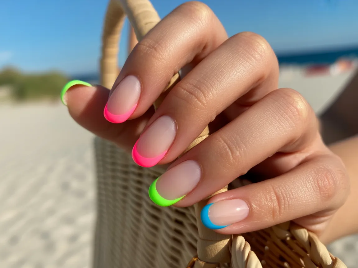 Bright Neon French Tips