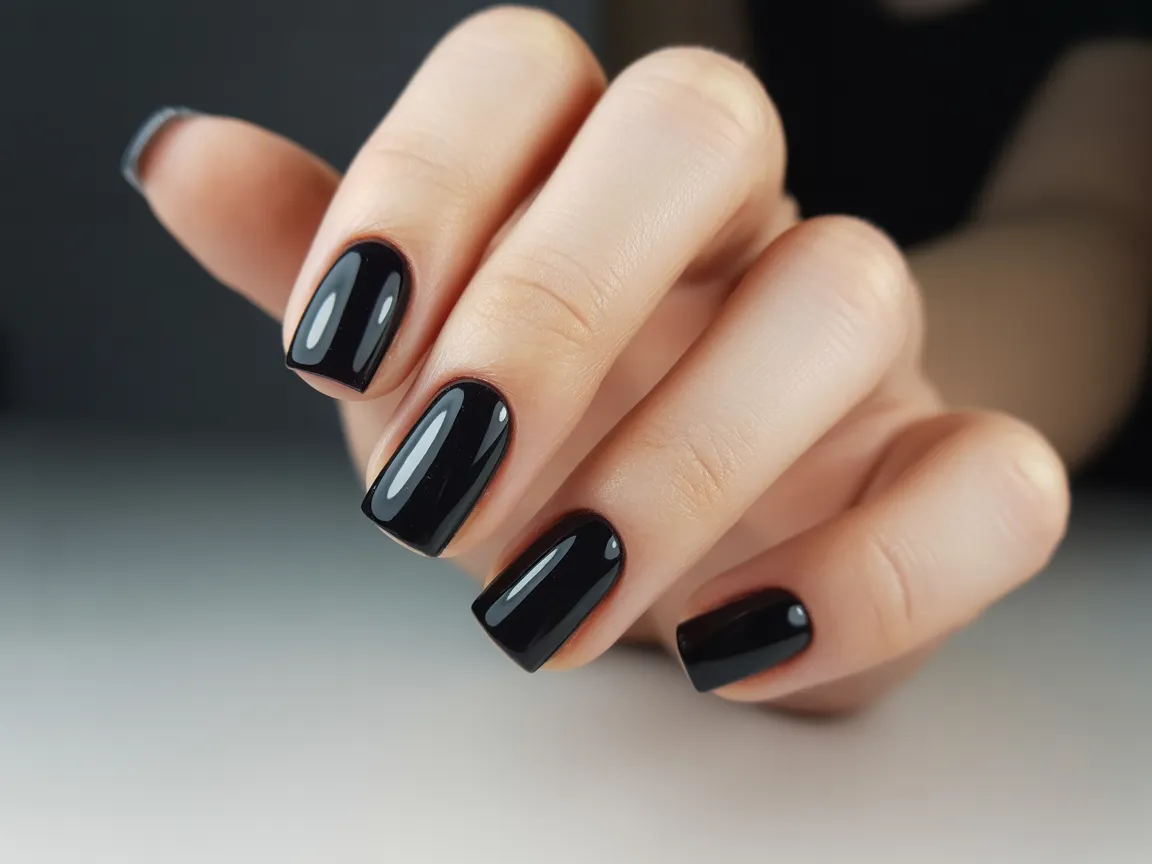 Glossy Black Square Nails
