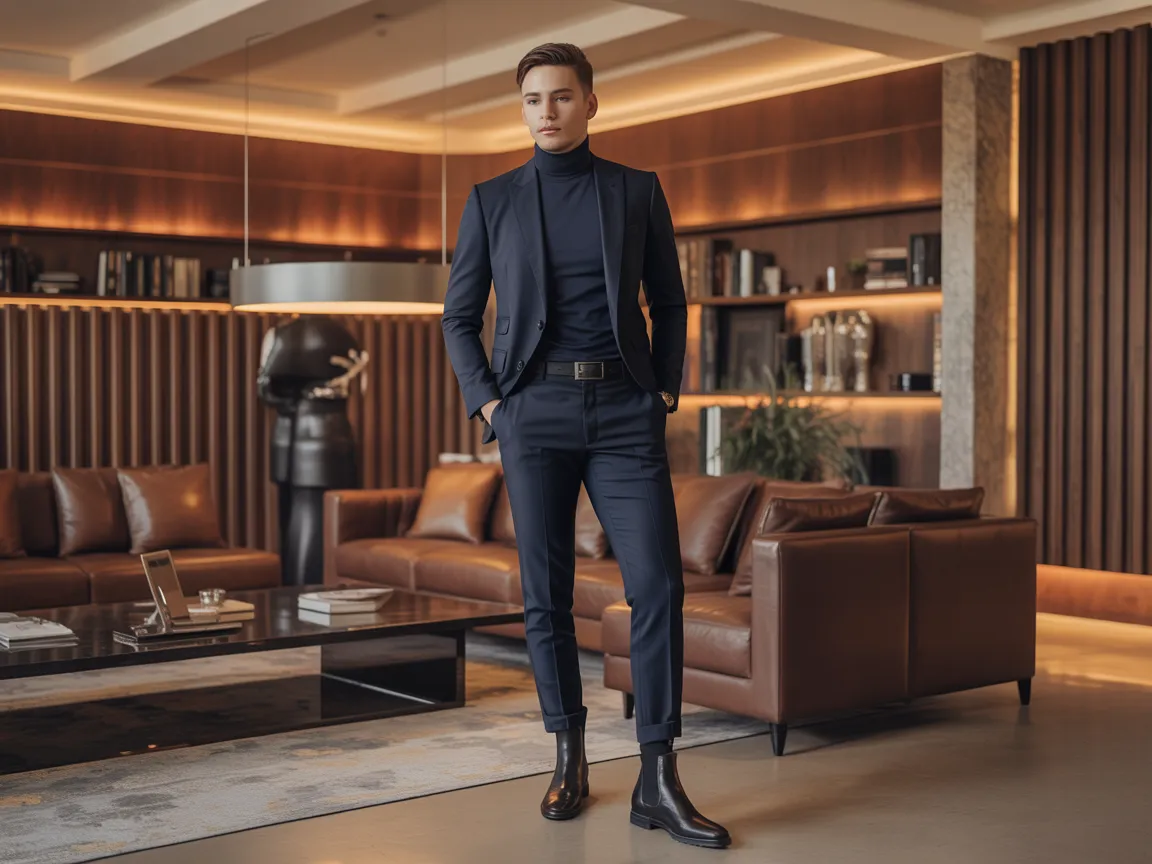 Navy Turtleneck Pairing