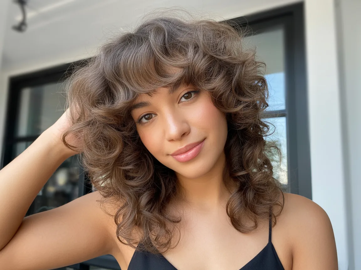Curly Curtain Bangs