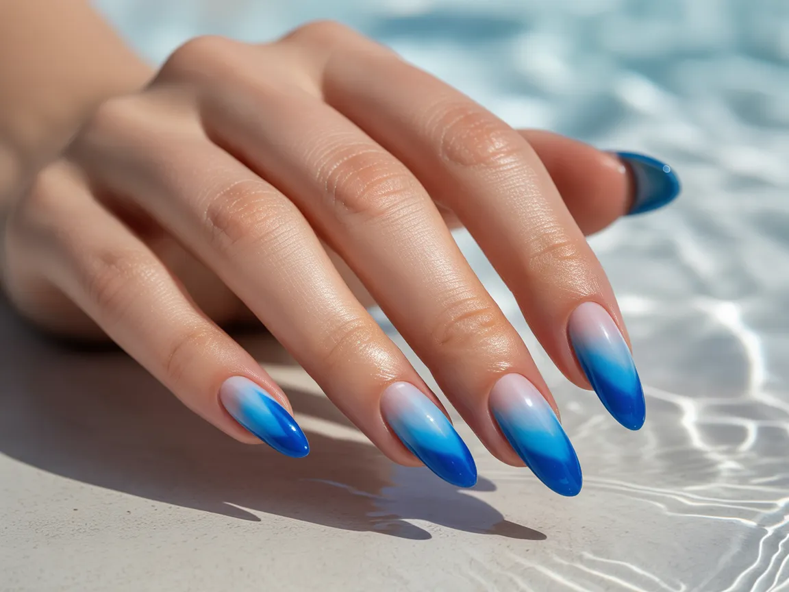 Blue Ombre Beach Nails