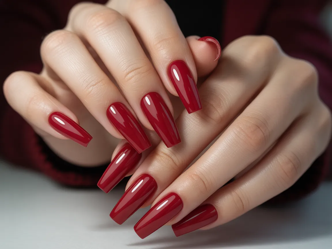 Red Glossy Coffin Nails