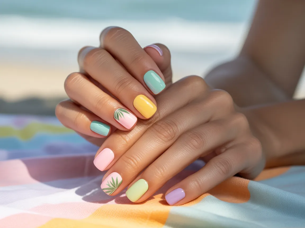 Short Pastel Tropical Nails
