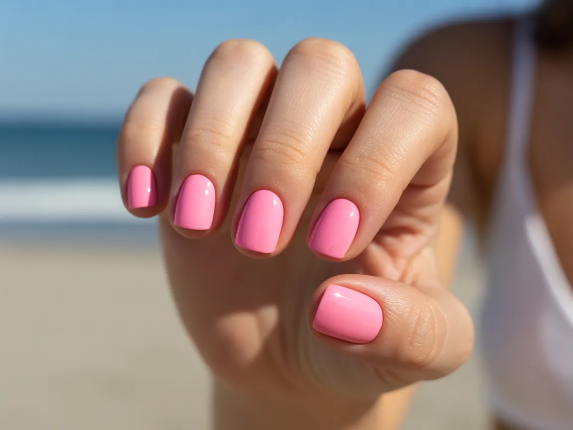 Glossy Pink Vacation Nails