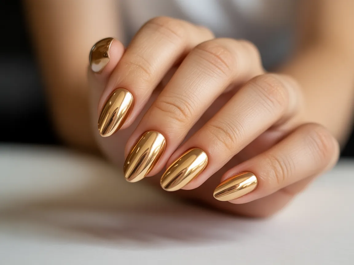 Gold Chrome Almond Nails