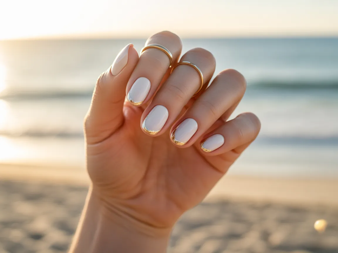 Gold & White Luxury Nails