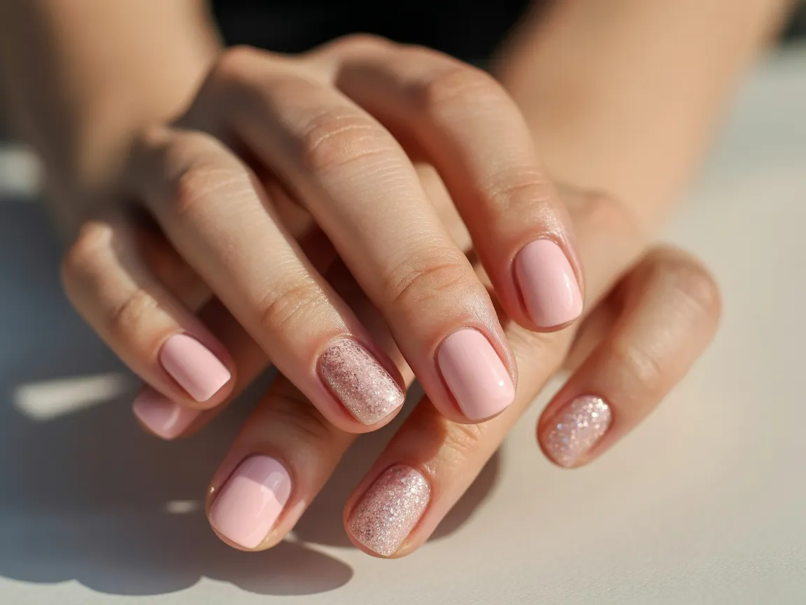 Pink Glitter Accent Nails