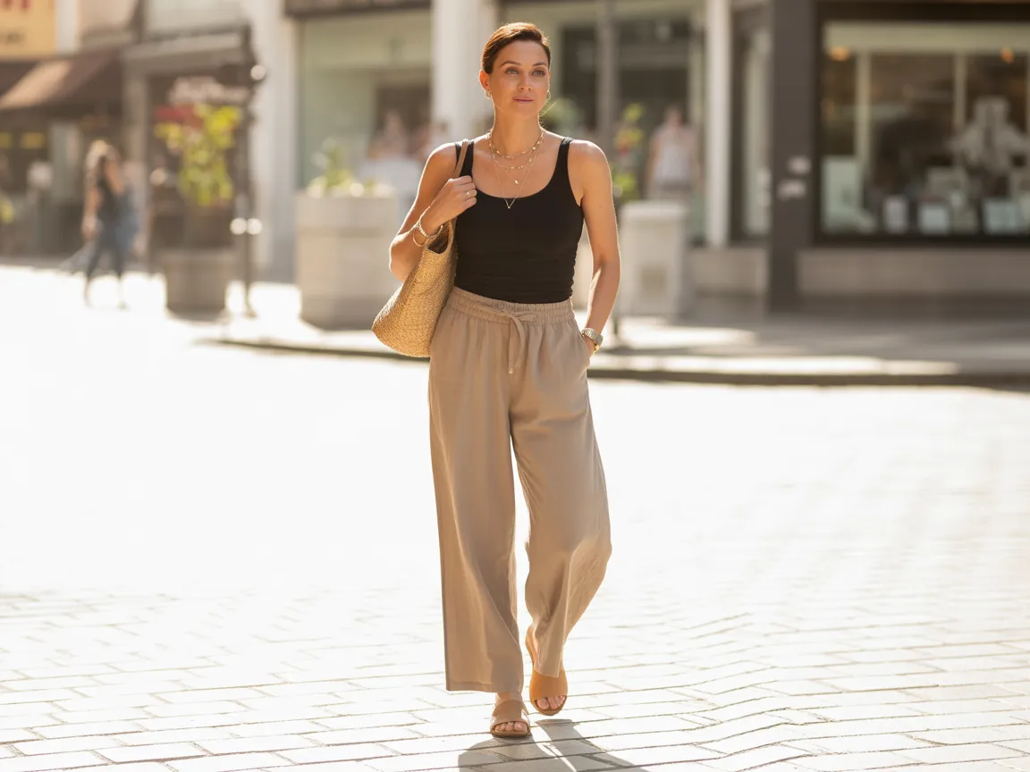 Black Tank & Linen Pants