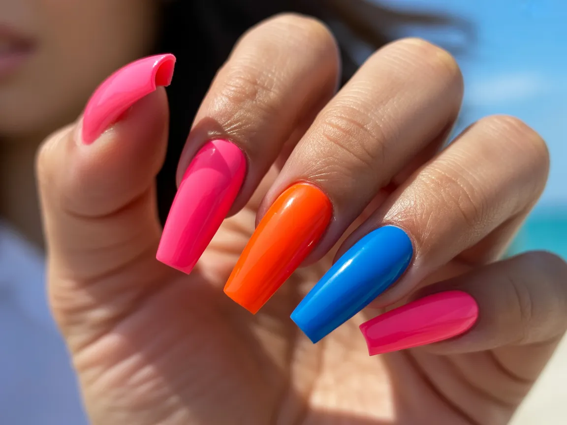 Neon Tropical Beach Nails
