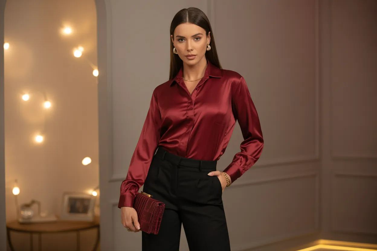 Wine Red Satin Look
