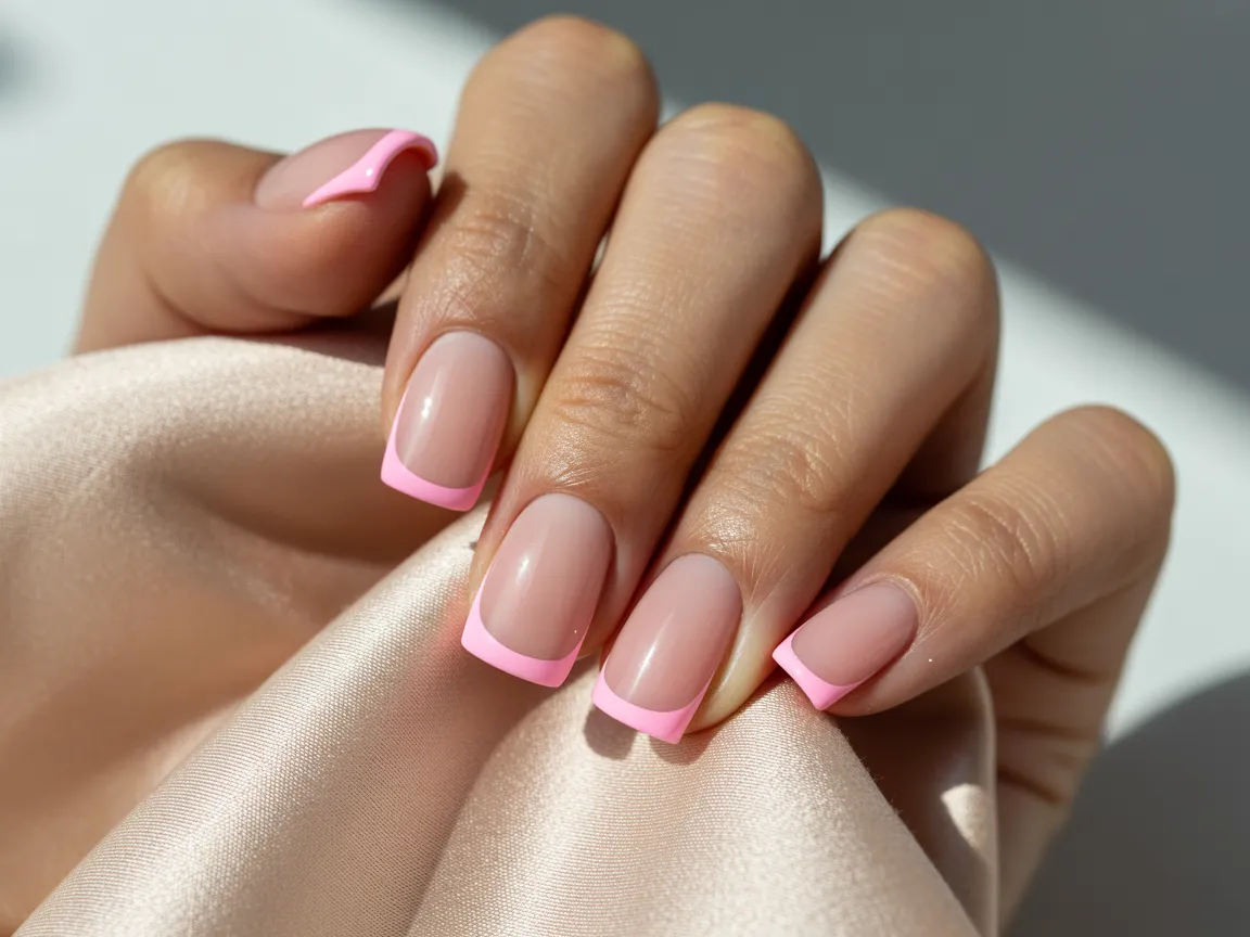 Pink French Tip Square Nails