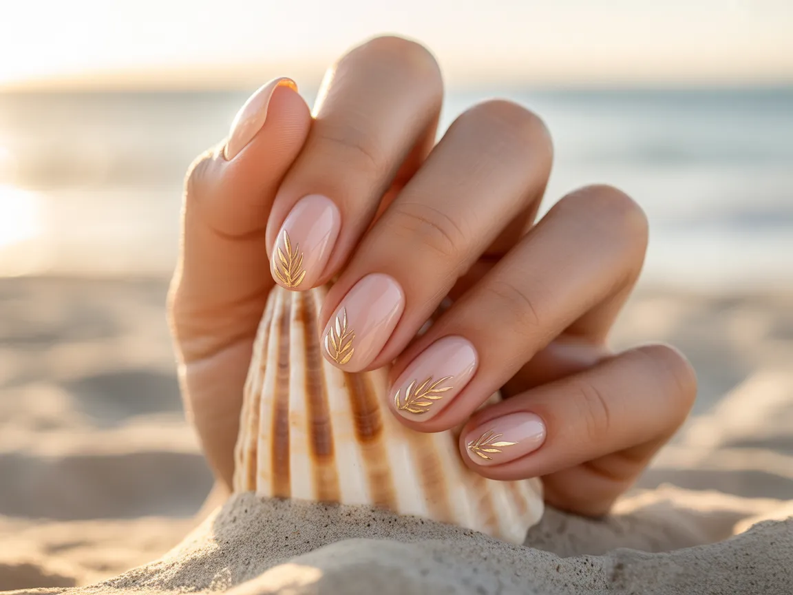 Gold Palm Accent Nails