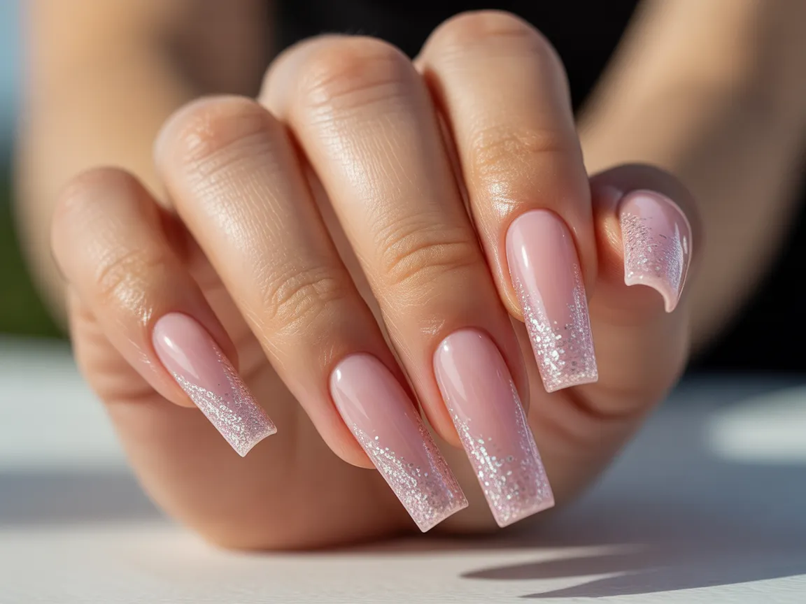 Pink Glitter Ombre Nails