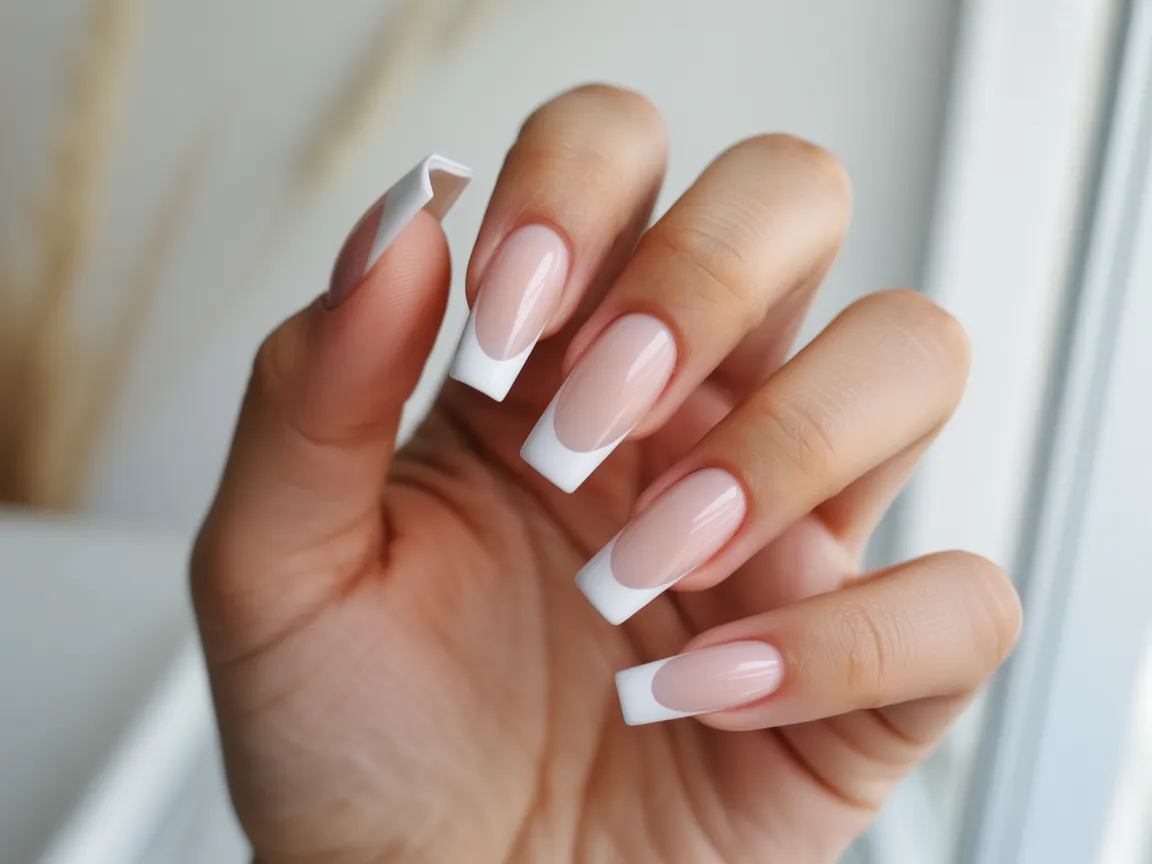 Glossy Nude Almond Nails
