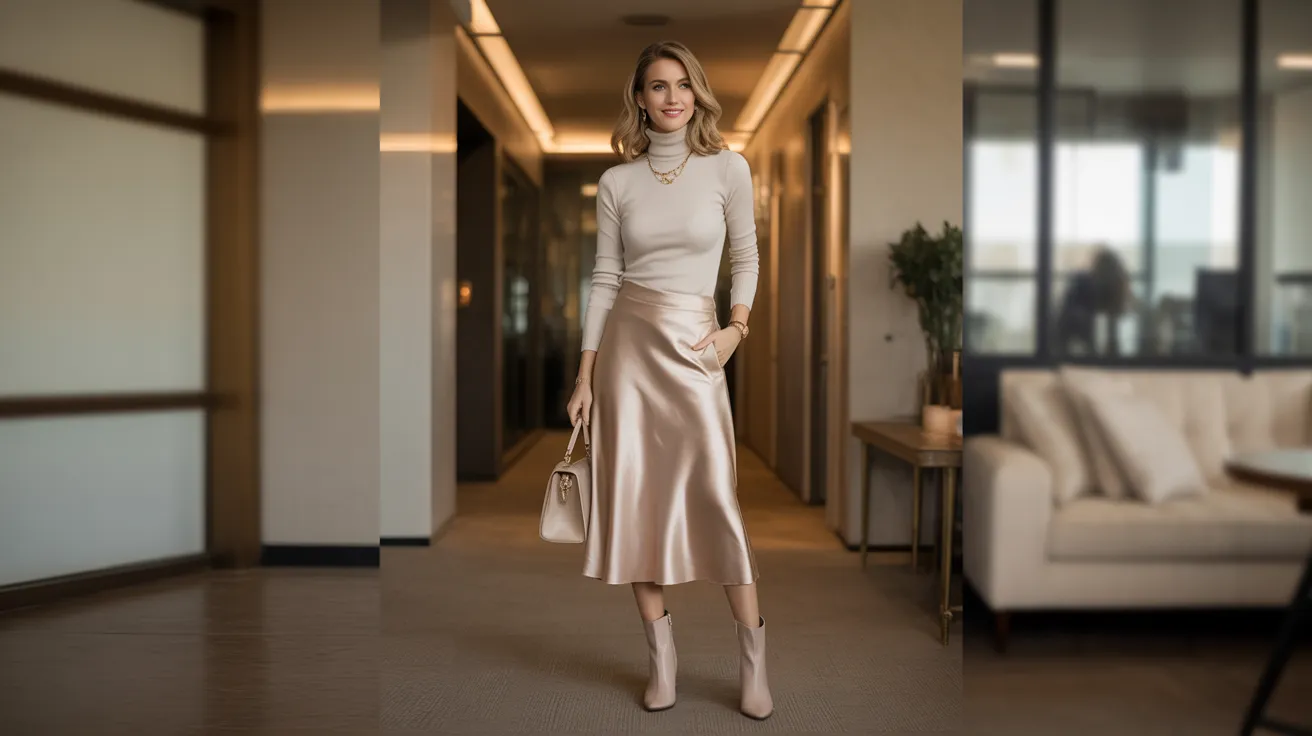 Satin Skirt Office Style