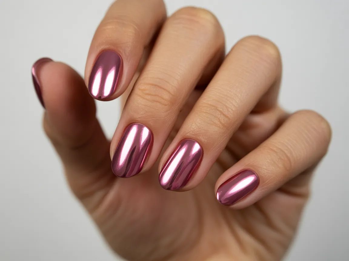 Pink Chrome Mirror Nails