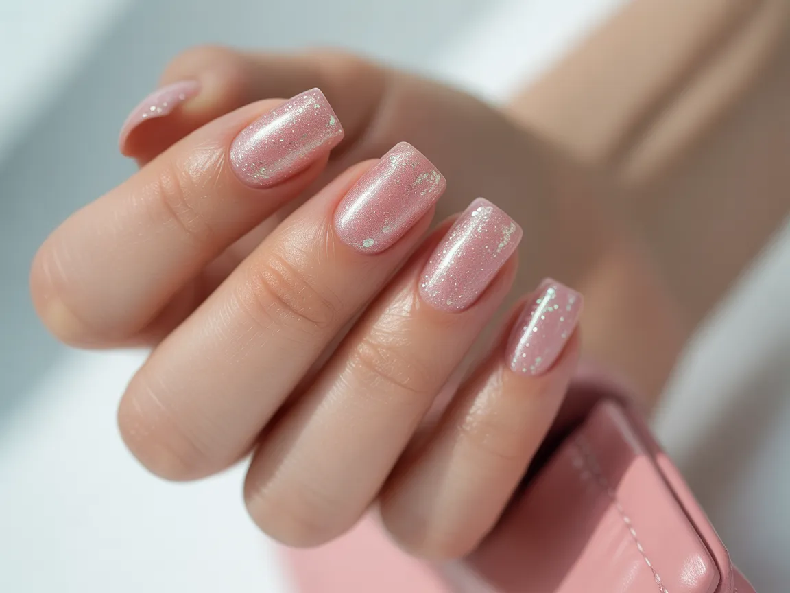 Pink Glitter Square Nails