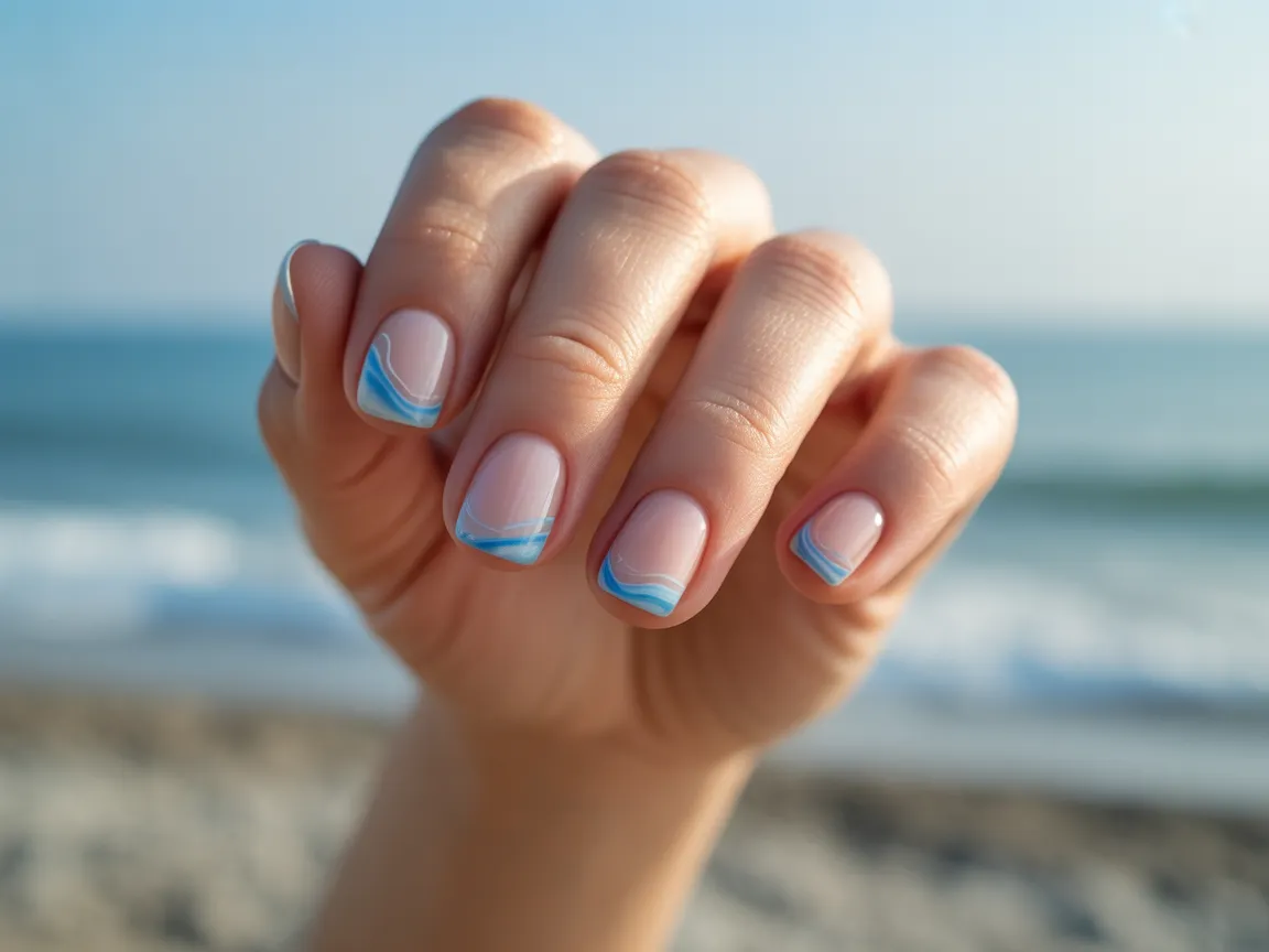 Short Blue Wave Nails