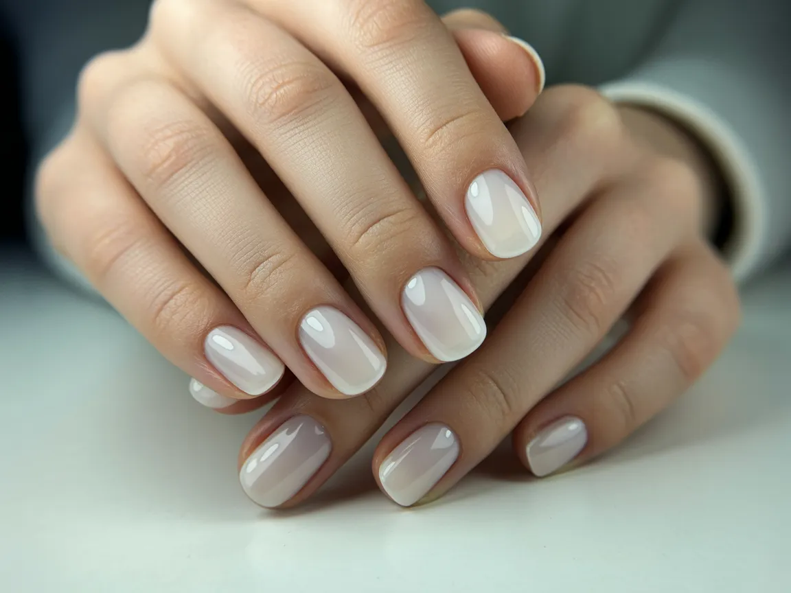 Milky White Short Nails