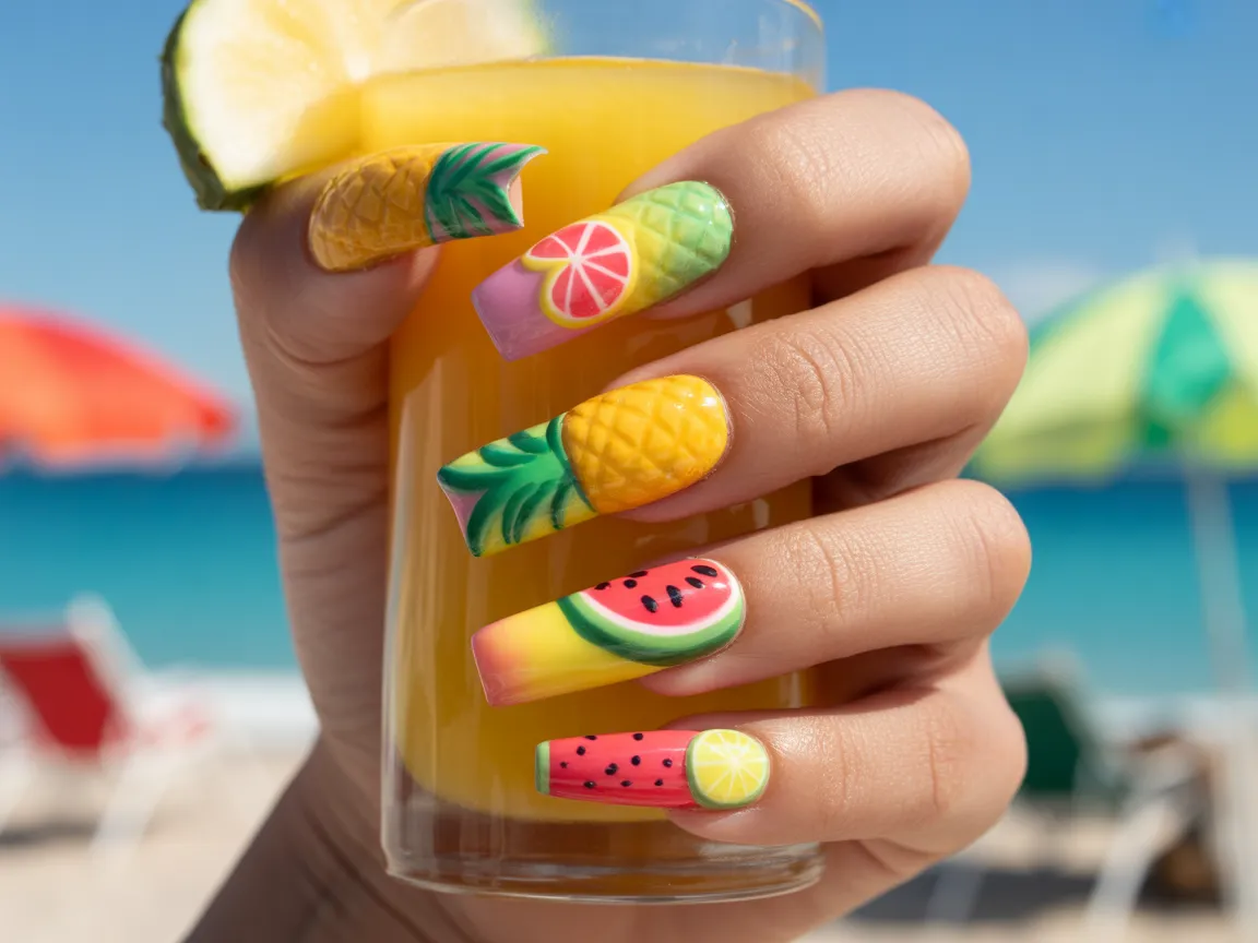 3D Tropical Fruit Nails