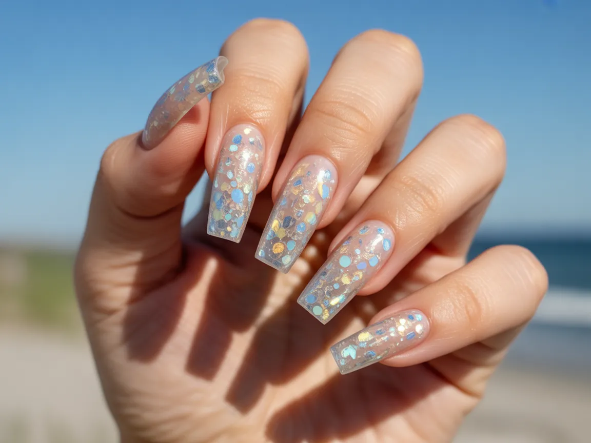 Beachy Glitter Nails