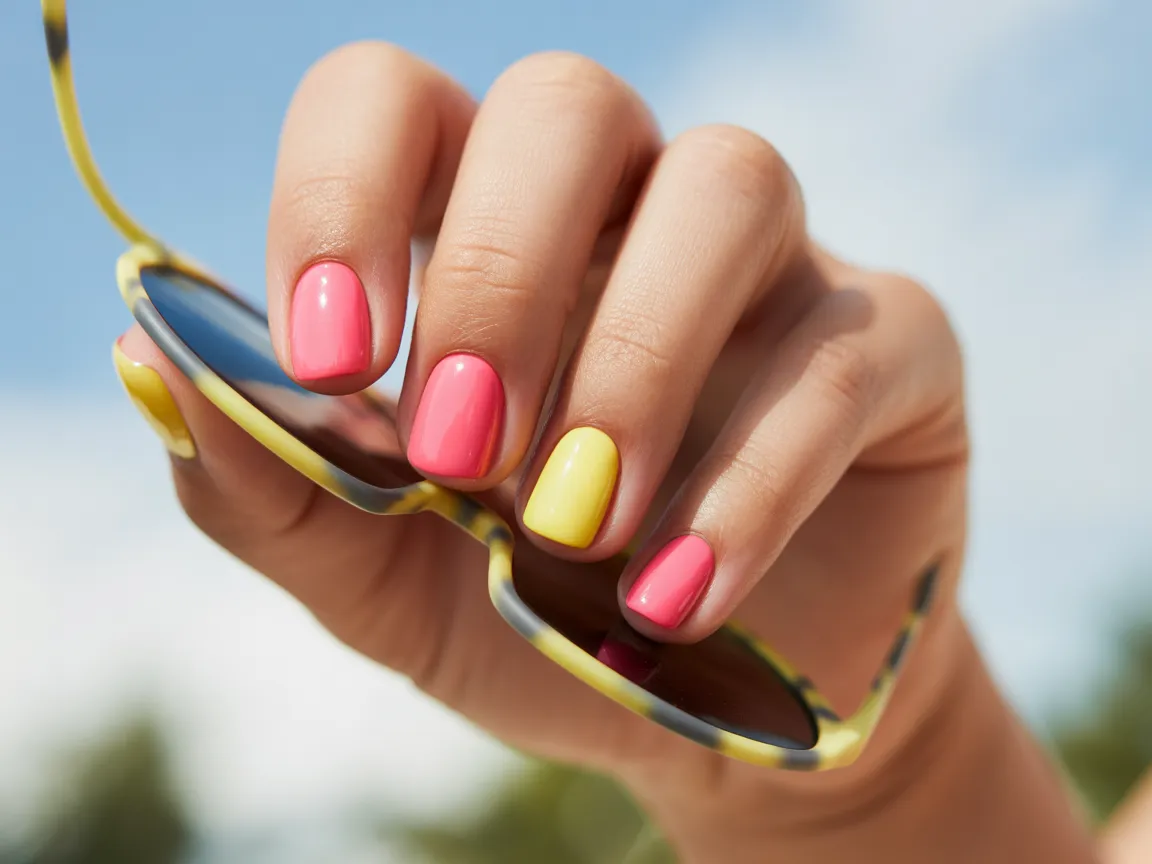 Pink and Yellow Summer Nails