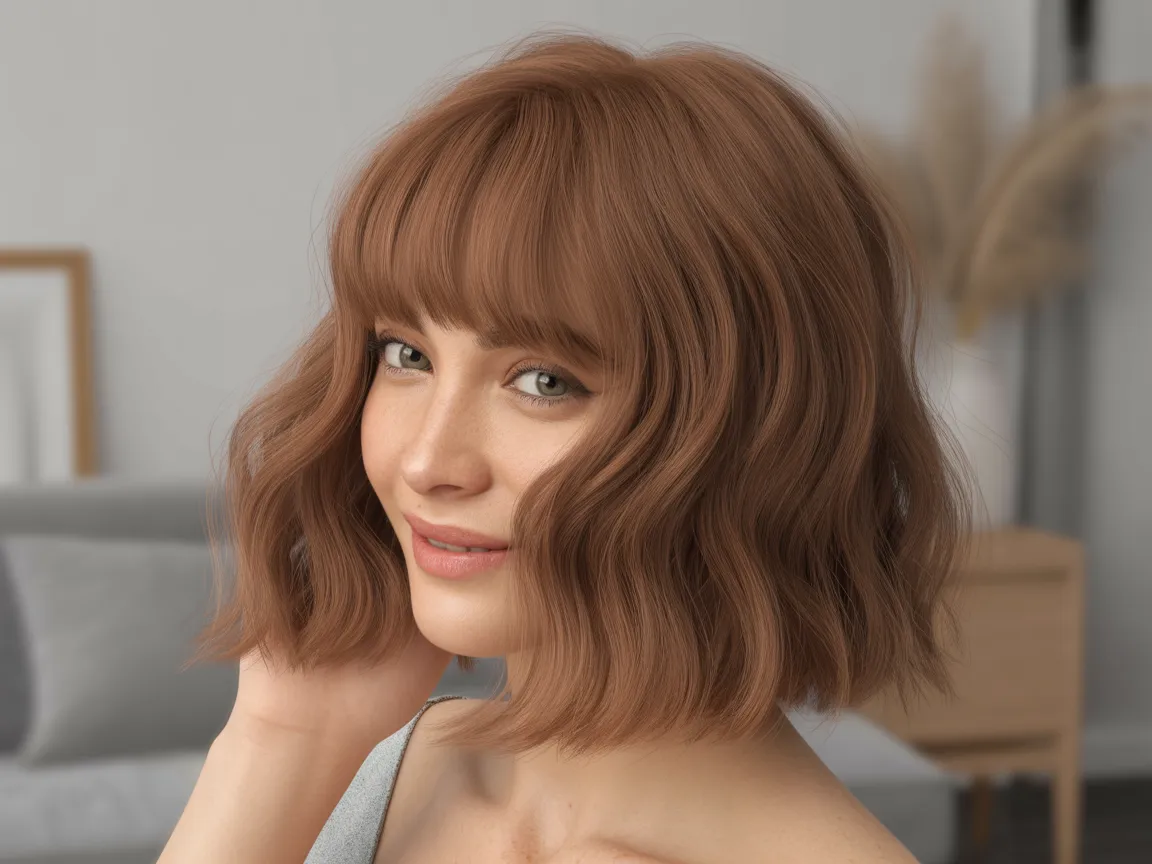 Chin-Length Textured Bob with Bangs